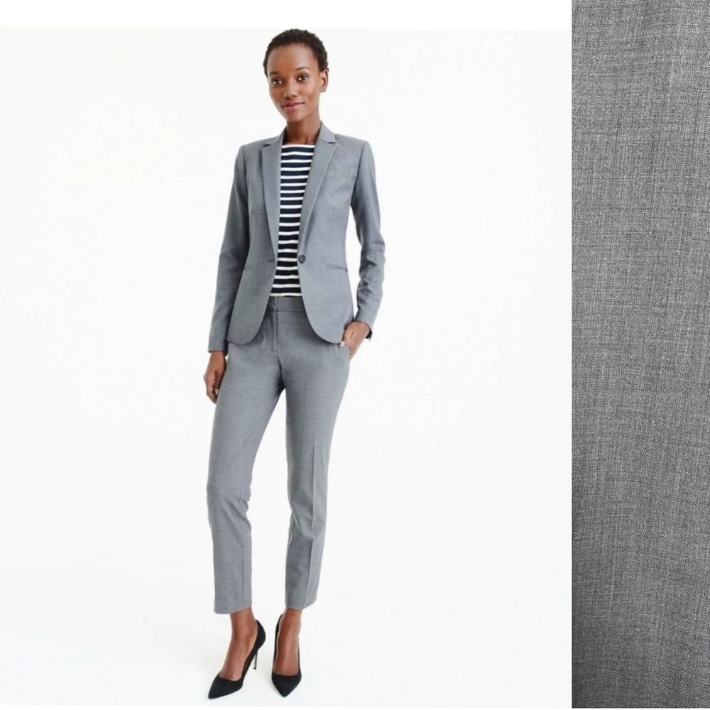 J. Crew Super 120'S 100% Wool Gray Blazer Pants 2pc Suit Size 4 City Fit